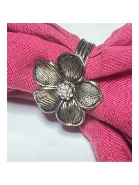 Bodrum Antique Silver Tone Daisy Flower Napkin Ring Set of 6 Rhinestone Accents